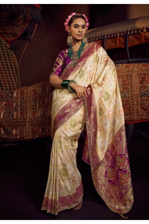 Cream viscose saree with blouse 6902
