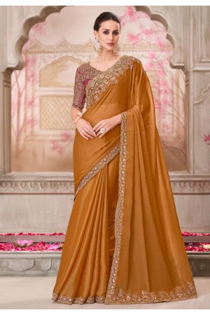 Golden chiffon saree with blouse 31009