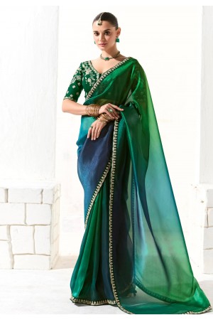 Green organza half n half saree 2214