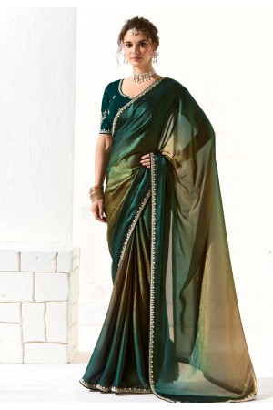 Green organza half n half saree 2223