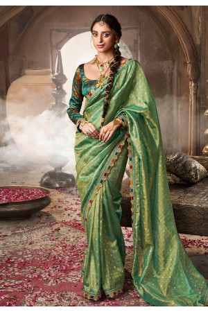 Green tissue saree with blouse 6403