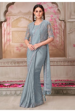 Grey georgette designer saree 31005