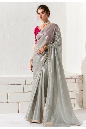 Grey organza saree with blouse 2218