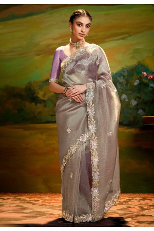 Grey organza saree with blouse 5386