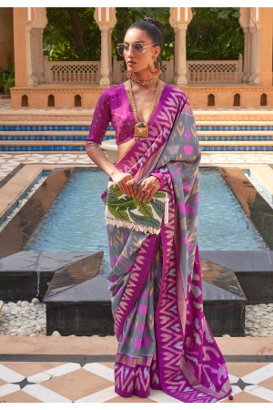 Grey silk saree with blouse 593