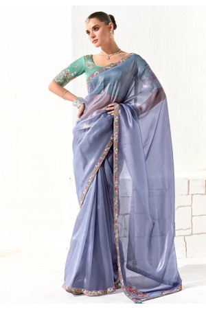 Lavender organza saree with blouse 2217