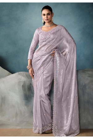 Lavender tissue saree with blouse 5430