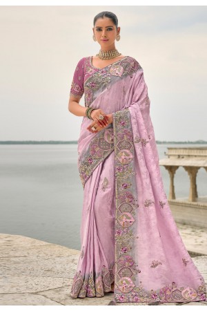 Lavender viscose jacquard saree with blouse 7201
