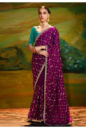 Magenta organza saree with blouse 5393