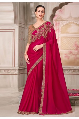 Magenta satin silk saree with blouse 31001