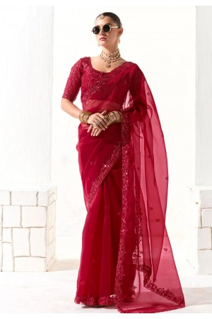 Maroon organza saree with blouse 2222