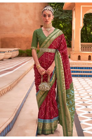 Maroon silk saree with blouse 601