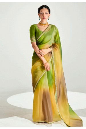 Mehndi organza half n half saree 2239