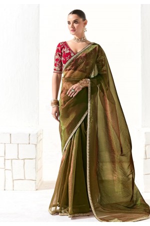 Mehndi organza saree with blouse 2219