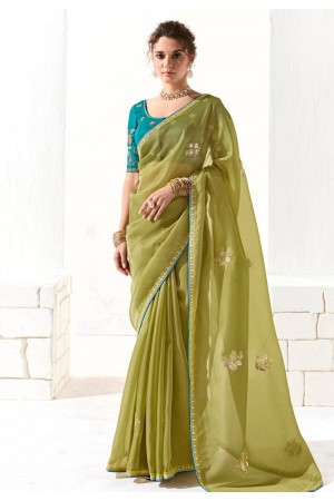 Mehndi organza saree with blouse 2221