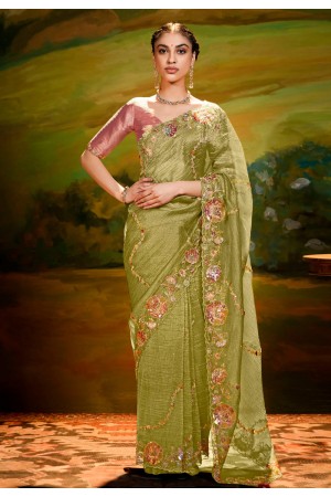 Mehndi organza saree with blouse 5381