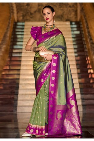 Mehndi silk saree with blouse 820007