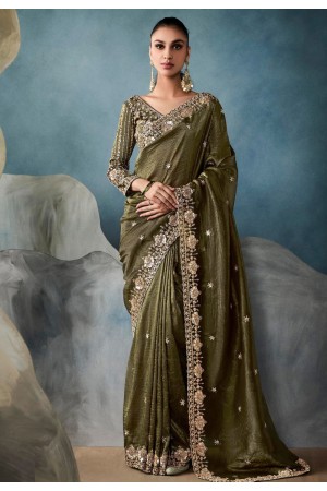 Mehndi tissue saree with blouse 5431