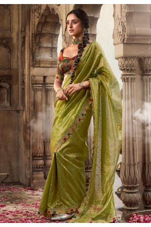 Mehndi tissue saree with blouse 6405
