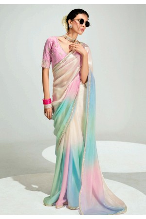 Multicolor organza saree with blouse 2232