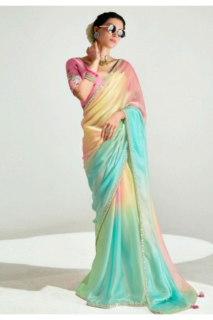 Multicolor organza saree with blouse 2244