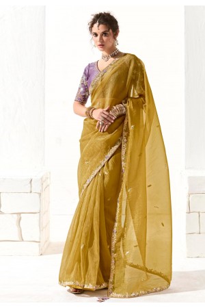 Mustard organza saree with blouse 2215