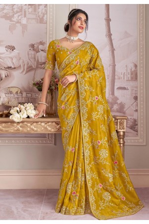 Mustard silk saree with blouse 3014