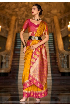 Mustard silk saree with blouse 820003