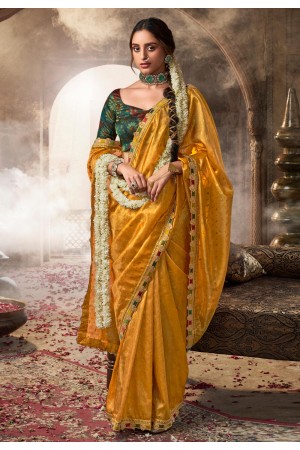 Mustard tissue saree with blouse 6406