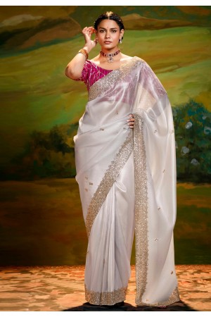 Off white organza saree with blouse 5389