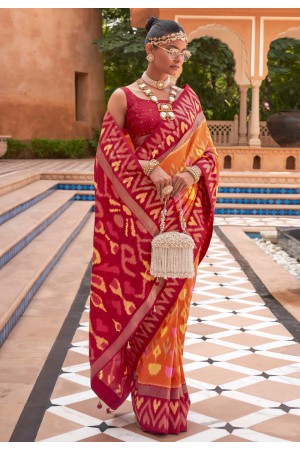 Orange silk saree with blouse 592