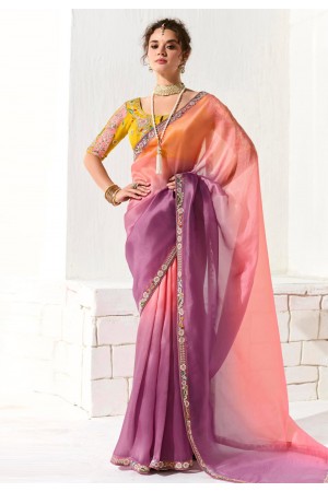 Peach organza half n half saree 2220