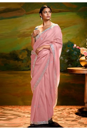 Peach organza saree with blouse 5388