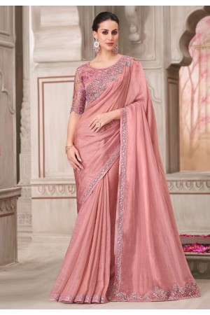 Peach satin georgette saree with blouse 31017