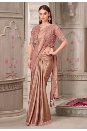 Peach satin silk designer saree 31006