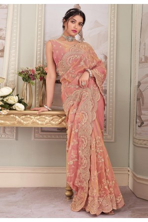 Peach silk saree with blouse 3013A