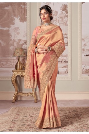 Peach silk saree with blouse 3020