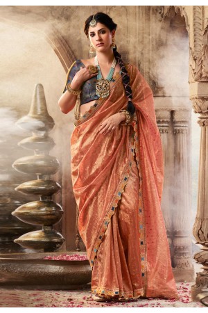 Peach tissue saree with blouse 6402