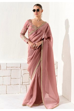 Pink organza saree with blouse 2213