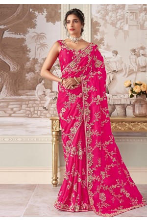 Pink silk saree with blouse 3015