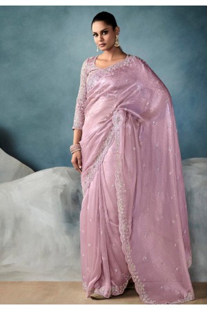 Pink tissue saree with blouse 5427