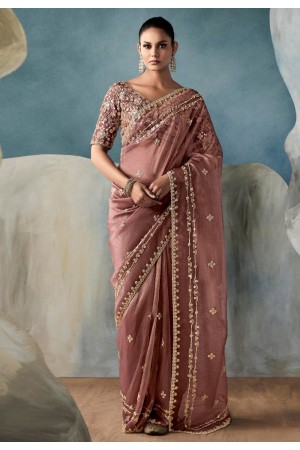 Pink tissue saree with blouse 5429
