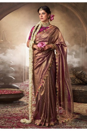 Pink tissue saree with blouse 6404