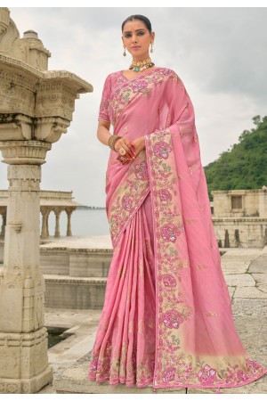 Pink viscose jacquard saree with blouse 7203