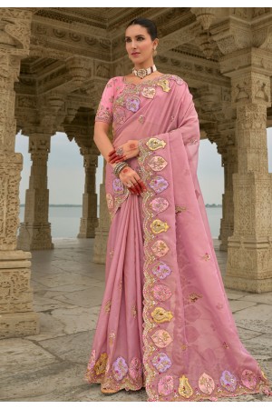 Pink viscose jacquard saree with blouse 7206