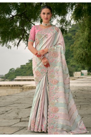 Pink viscose jacquard saree with blouse 7209