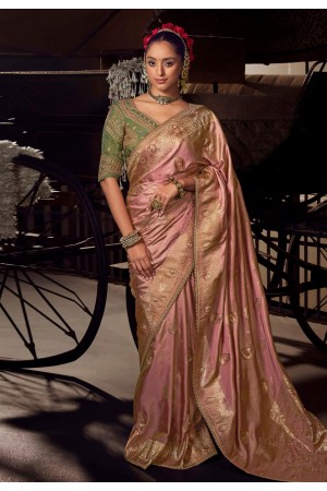 Pink viscose saree with blouse 6804