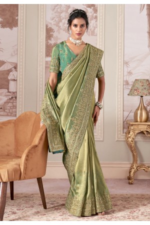 Pista green silk saree with blouse 3020A