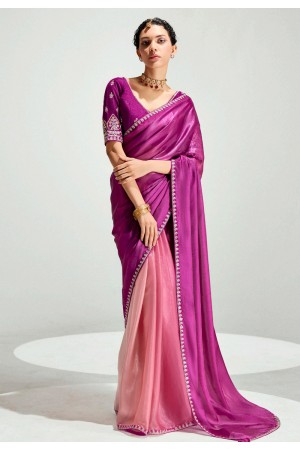 Purple organza saree with blouse 2238