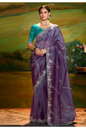 Purple organza saree with blouse 5384